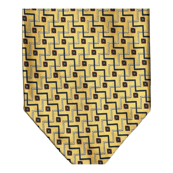 Hickey Freeman Italian Silk Yellow Abstract Print Tie. - Picture 2 of 5